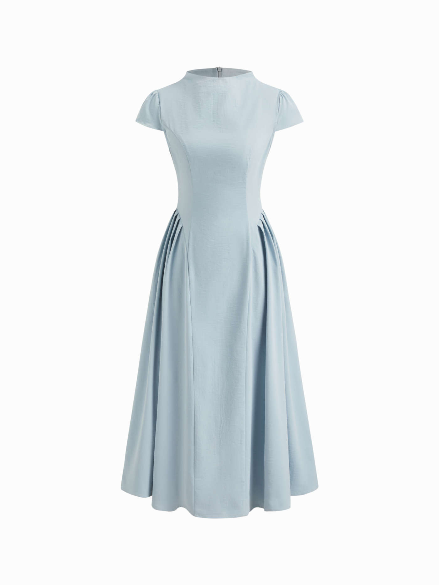 Woven High Neck Ruffle Zipper Midi Dress For Work | Cider