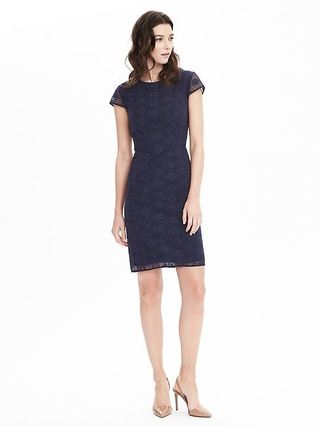 Banana Republic Womens Short Sleeve Floral Organza Dress Size 16 Tall - Preppy navy | Banana Republic US