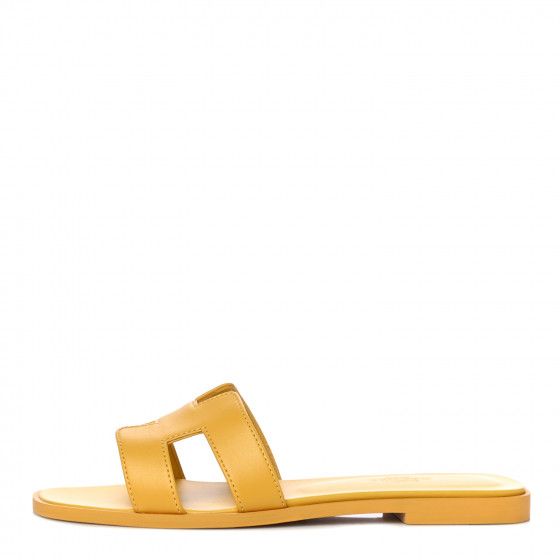 HERMES Calfskin Oran Sandals 36.5 Jaune Citron | Fashionphile