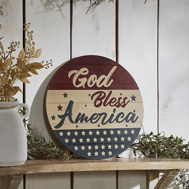 God Bless America Round Wall Sign | Antique Farm House