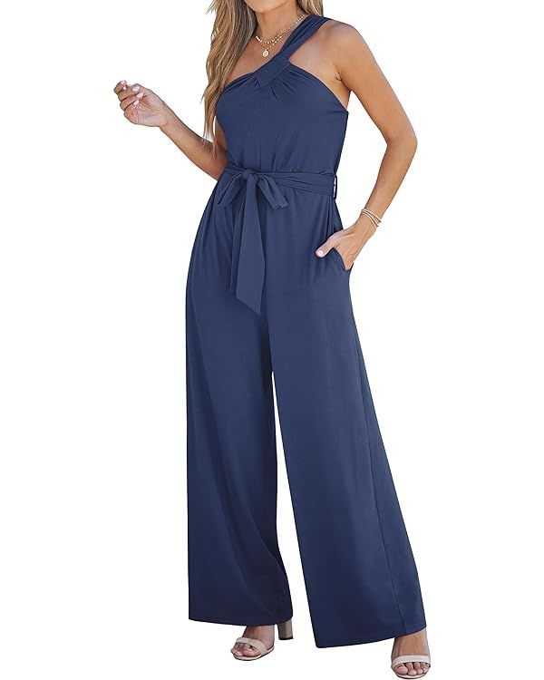 luvamia One Shoulder Jumpsuits for Women Dressy Casual Wide Leg Baggy Jumpsuit Overalls with Pock... | Amazon (US)