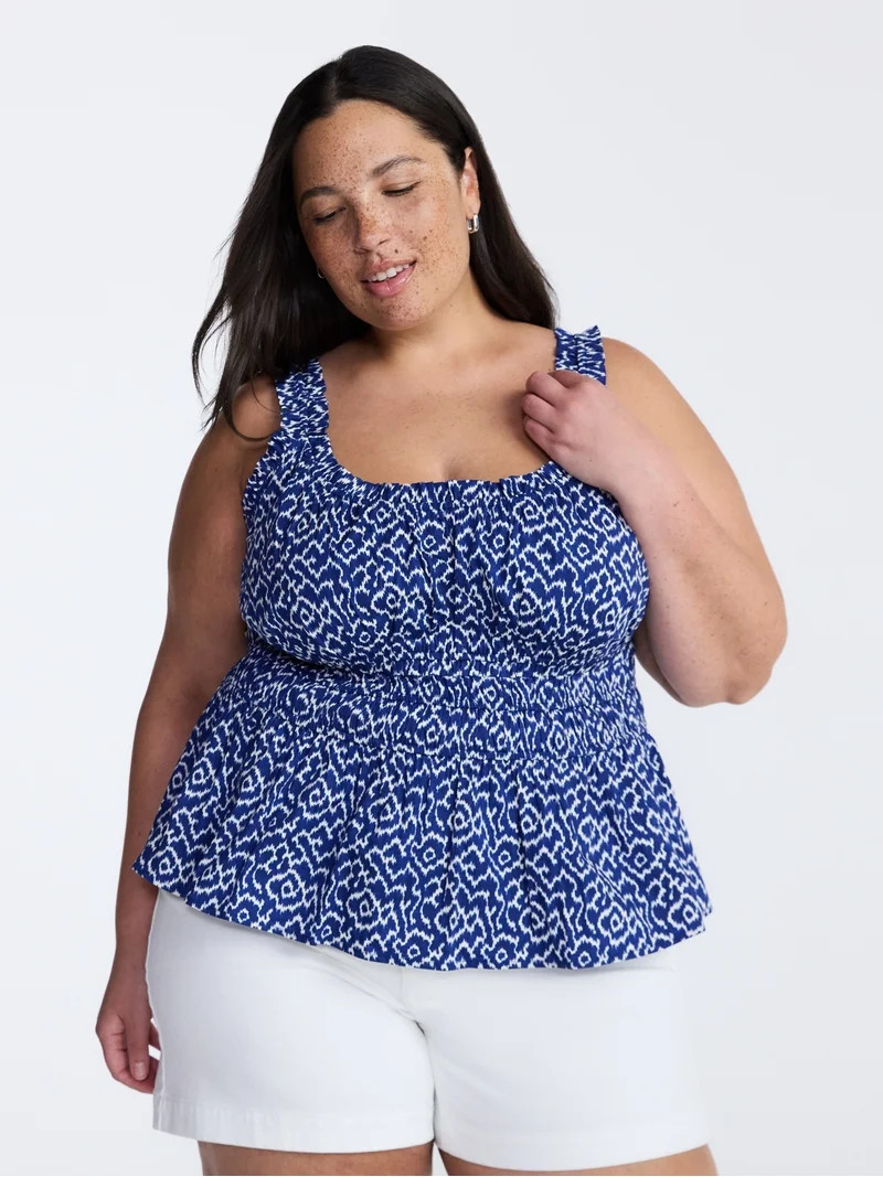 Terra & Sky Women\u2019s Plus Sleeveless Smocked Peplum Tank Top, Sizes 0X-5X | Walmart (US)