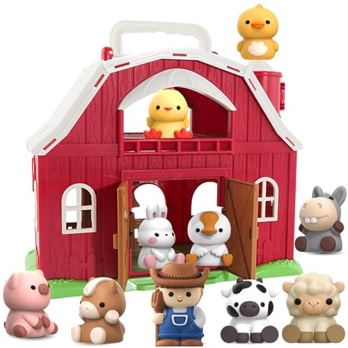 Farm Animals Big Barn Toy for 1 2 3 Year Old, Toddler Educational Montessori Toys, Farm Pretend Playset with Barn & Farmer, Christmas Birthday Easter Gift for Toddler Baby Boys Girls 1-3 Years | Amazon (US)