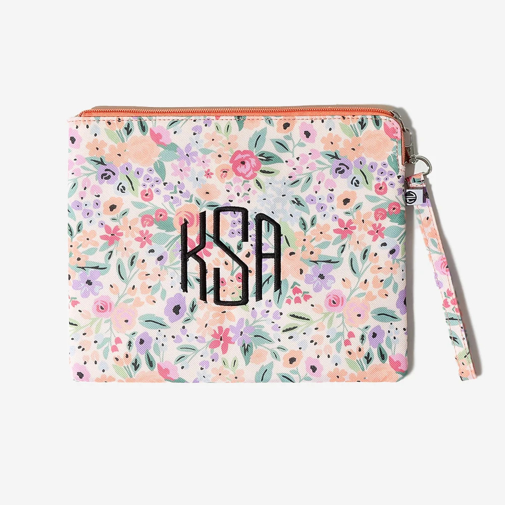 Monogrammed Wristlet Pouch | Coral Floral Coral Floral | Marleylilly