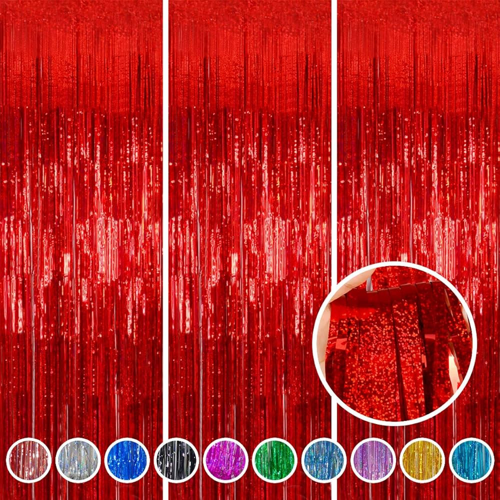 Foil Fringe Curtains Party Decorations - Melsan 3 Pack 3.2 x 8.2 ft Tinsel Curtain Party Photo Ba... | Amazon (US)