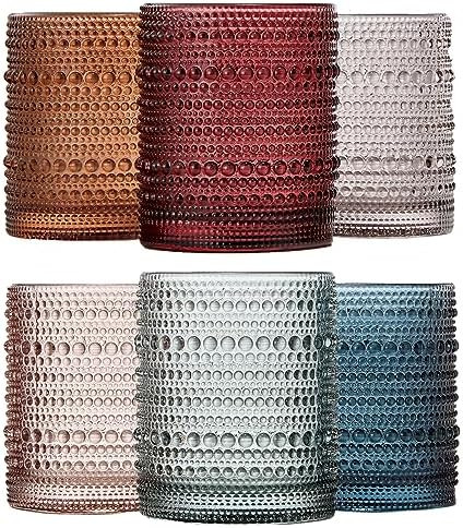 Khen Beaded Hobnail Tumbler Drinking Glasses Set | Set of 6 | Vintage Colored Hobnails 11 OZ Mute... | Amazon (US)