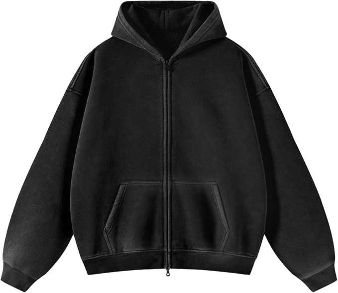 Womens Double Zip Up Hoodies Oversized Heavyweight Fleece Sweatshirt Acid Wash Hoodie Vintage Dis... | Amazon (US)