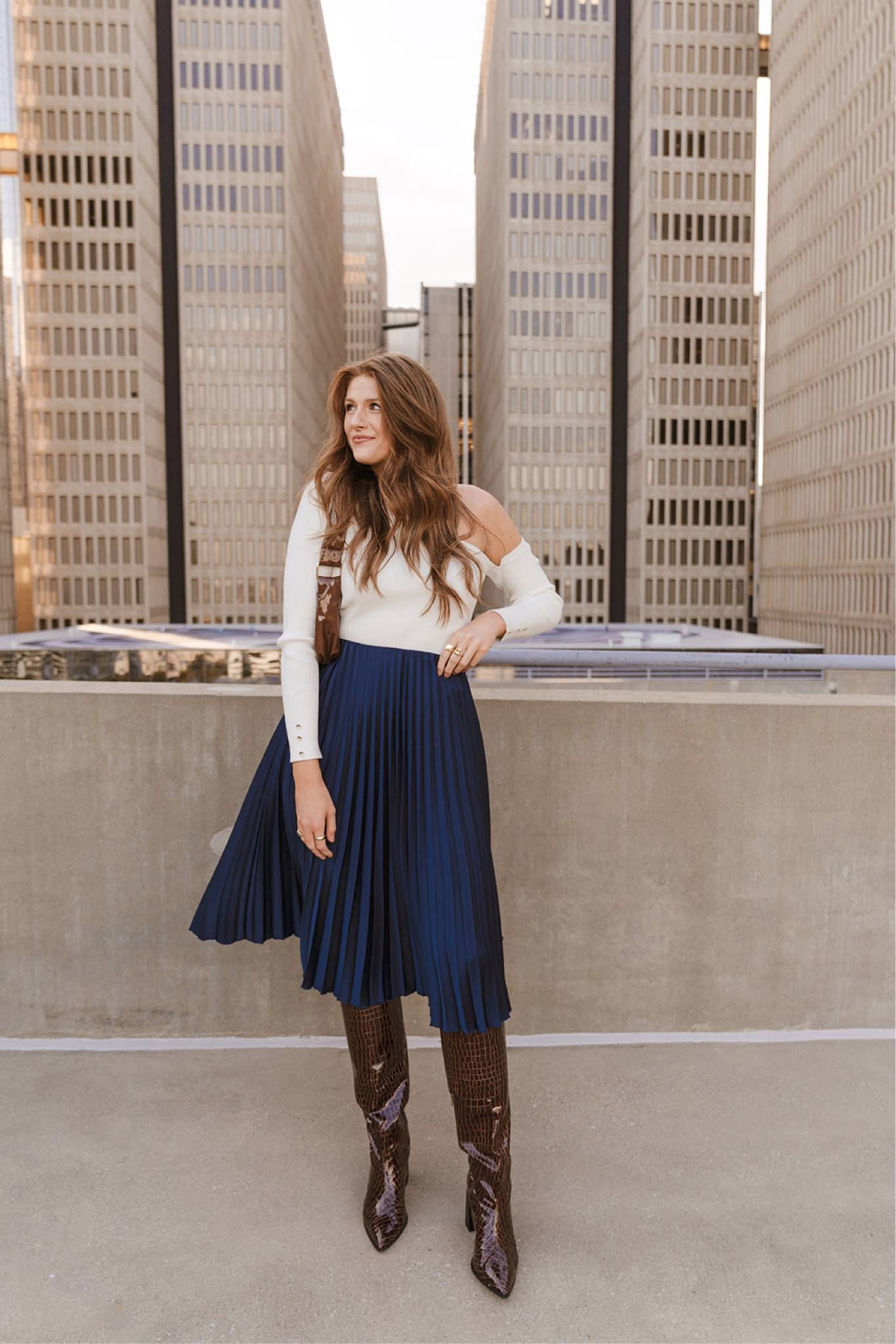 midi skirt / extended shoe sizes / tall boots / brown knee high boots / tall fashion

#LTKfindsunder100 #LTKSeasonal #LTKshoecrush