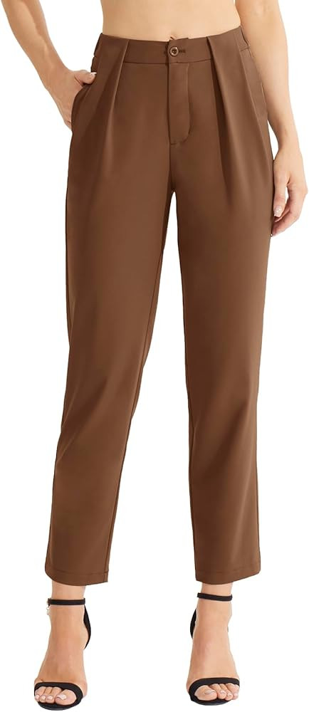 Womens High Waisted Trousers Casual Ankle Pants Work Dress Pants with Pockets | Amazon (US)