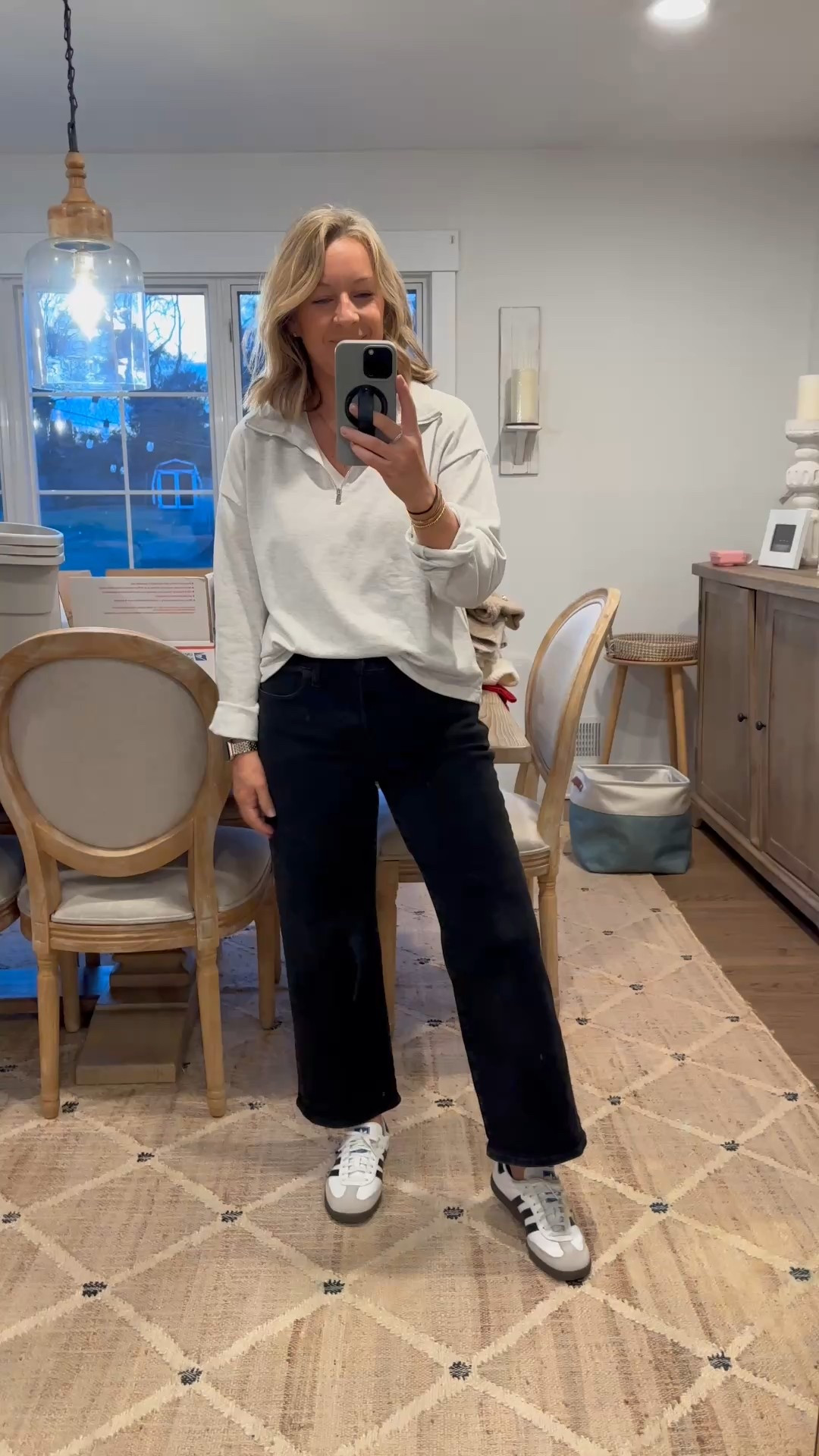 Comfy casual work outfit for a mild spring day. Medium T shirt and sweatshirt. TTS 29 petite jeans. Everything is soft and stretchy! True size 8 sneakers  

#LTKWatchNow #LTKWorkwear #LTKFindsUnder50