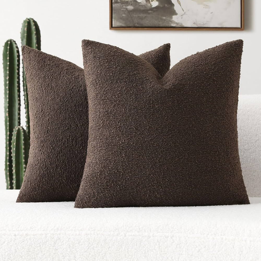 FUTEI Pack of 2 Dark Coffee Decorative Throw Pillow Covers 18x18 Inch Soft Cozy Solid Boucle Text... | Amazon (US)