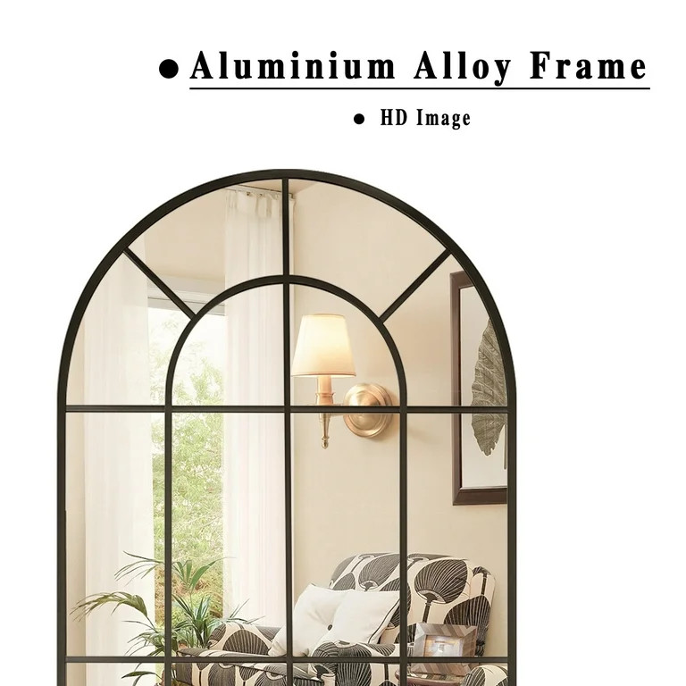 BEAUTYPEAK 23"x65" Arched Full-Length Windowpane Mirror Wall-Decor Mirror,Black | Walmart (US)
