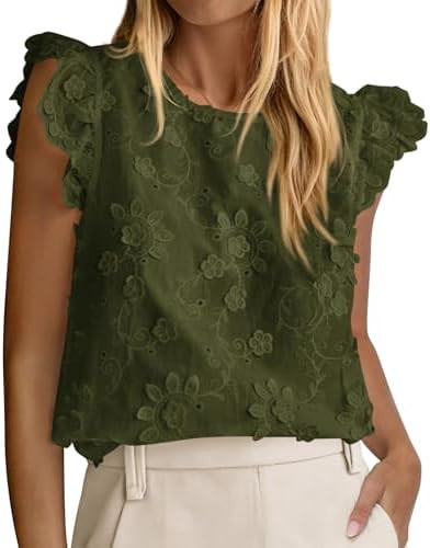 KIRUNDO Summer Tops for Women 2026 Ruffle Cap Sleeve Lace Embroidered Floral Boho Shirts Dressy C... | Amazon (US)