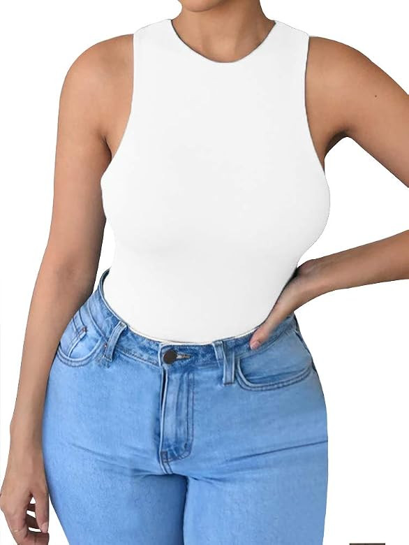 LCNBA Women's Sexy High Neck Sleeveless Bodysuit Basic Top Bodysuit Jumpsuit | Amazon (US)