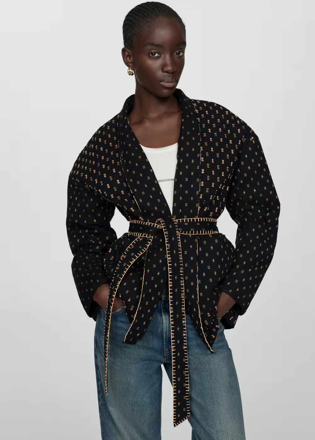 Quilted jacket with embroidered details -  Women | Mango USA | MANGO (US)