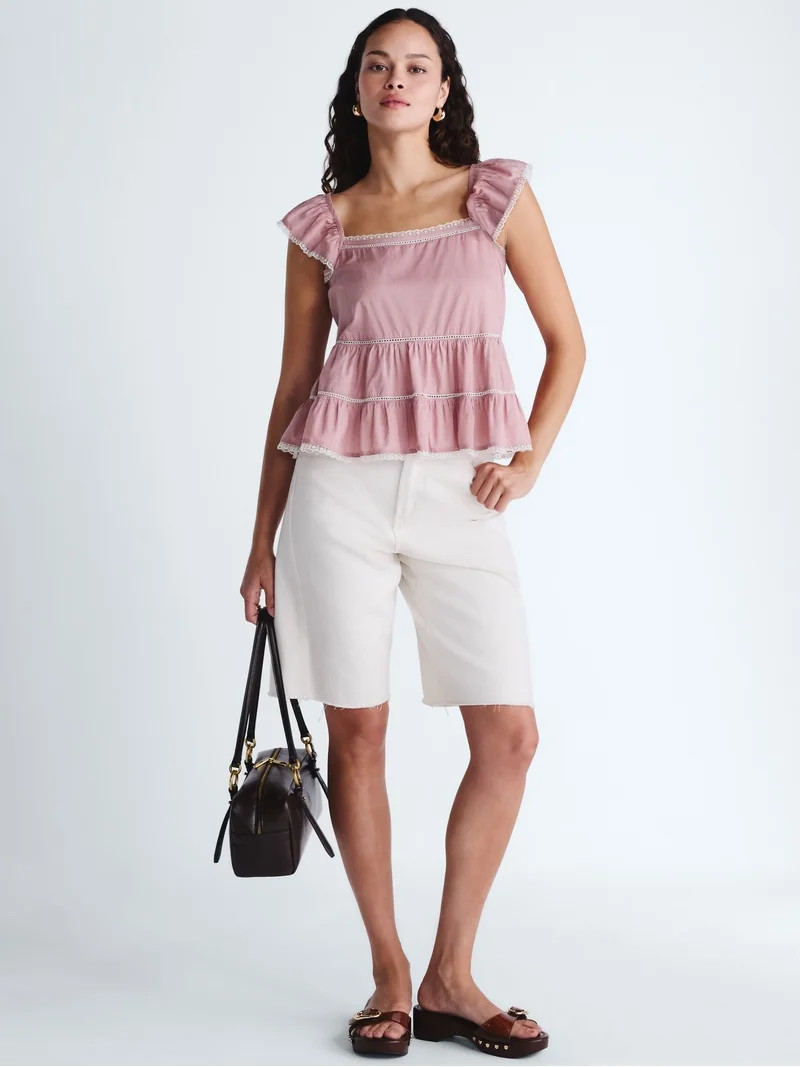 Scoop Women\u2019s Flowy Lace Cotton Top, Sizes XS-XXL | Walmart (US)