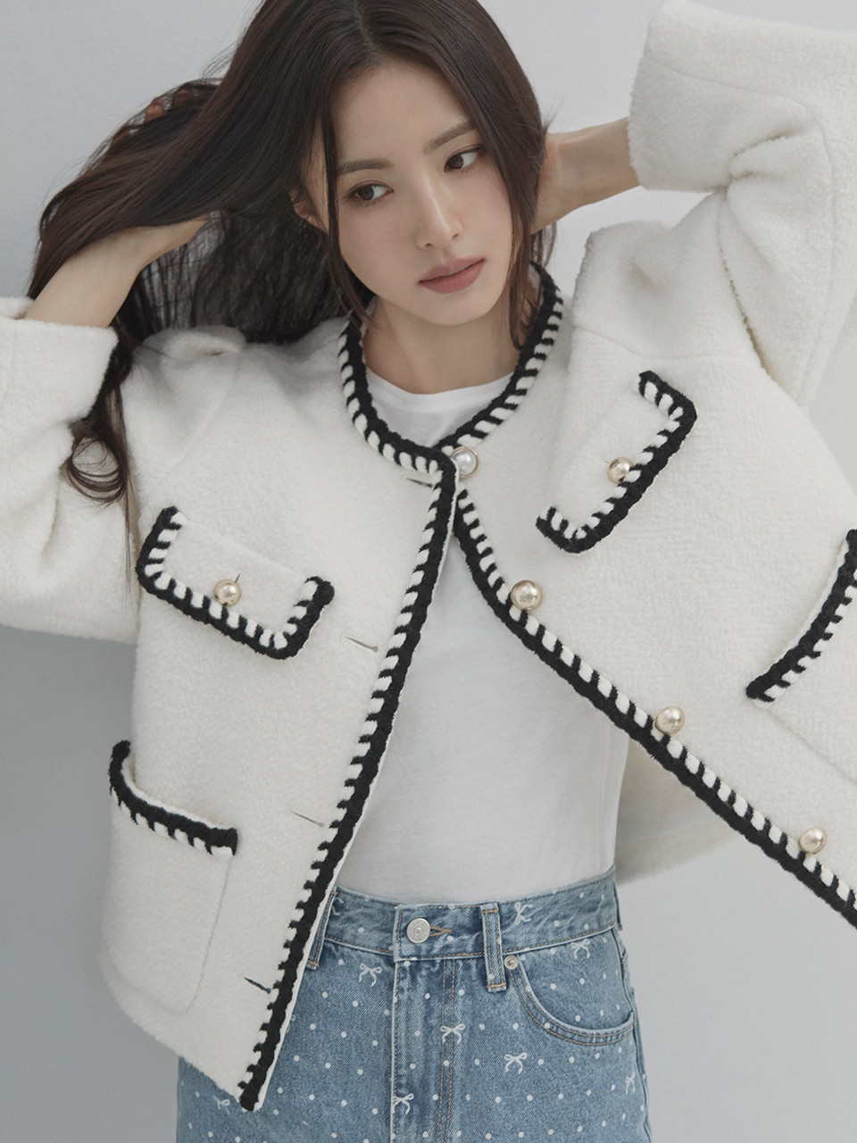 Boucle Round Neck Quilted Jacket_2 Colors | W Concept (US)