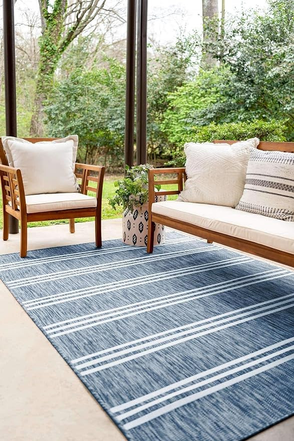 Unique Loom Outdoor Collection Area Rug - Anguilla (3' 3' x 5' 3' Rectangle, Blue/ Ivory) | Amazon (US)