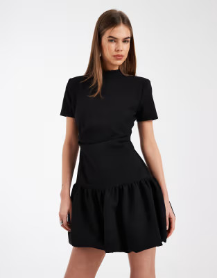 ASOS DESIGN structured bubble hem mini dress in black | ASOS (Global)