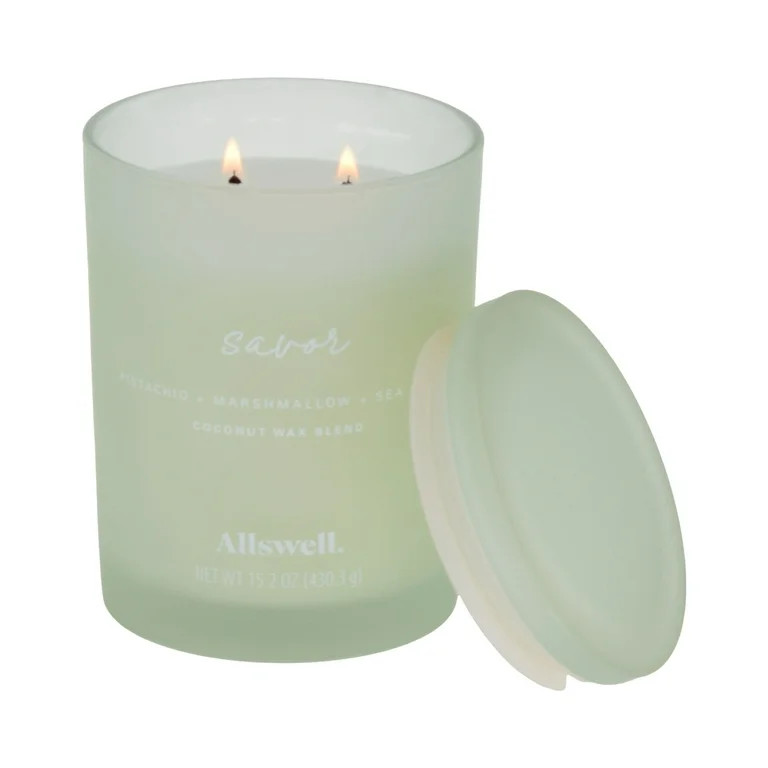 Allswell Savor (Pistachio + Marshmallow + Sea Salt) Scented 2-Wick 15oz Spa Jar Candle | Walmart (US)