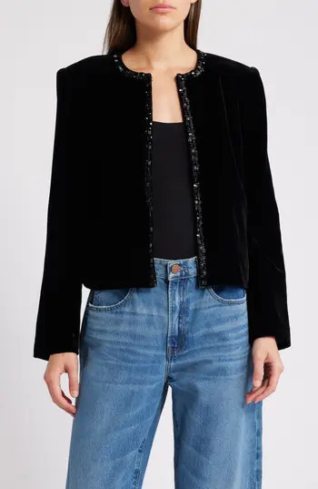 FRAME Embellished Velvet Jacket in Black at Nordstrom Rack, Size Small | Nordstrom Rack