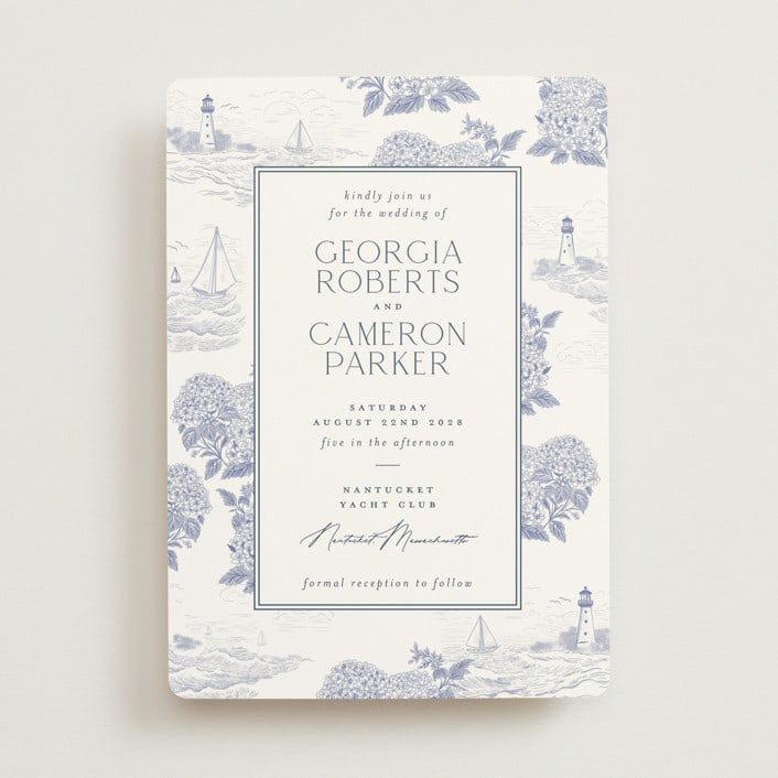 "Coastal Toile" - Customizable Wedding Invitations in Blue by Jenna Holcomb. | Minted