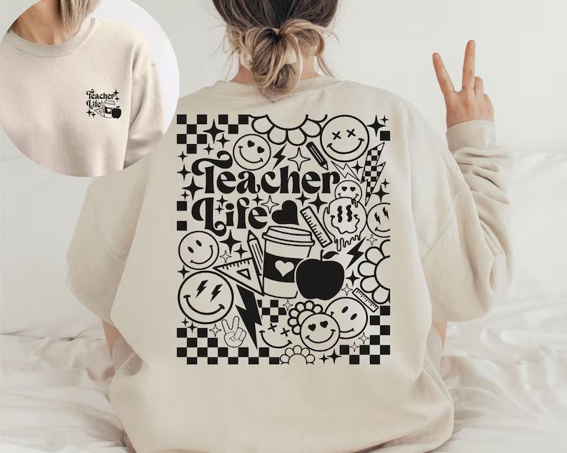 Retro Teacher Sweatshirt Teacher Life Cute Gift for Teacher - Etsy | Etsy (US)