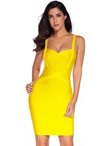 Women's Celebrity Bandage Bodycon Dress Birthday Party Pencil Dress Night Out Dress(Yellow,XS) | Amazon (US)