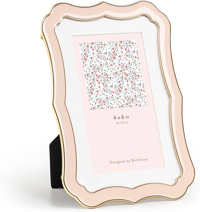4x6 Enamel Picture Frame with HD-Tempered Glass, Display 3x5 Photo with Mat, Ornate Photo Frame w... | Amazon (US)