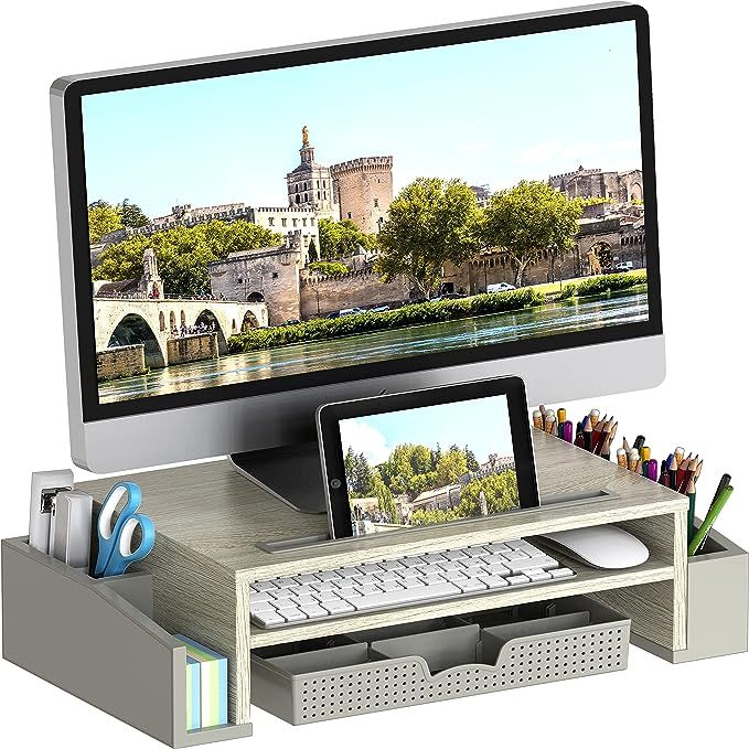 Amazon.com: Simple Houseware Desk Monitor Stand Riser with Adjustable Organizer Tray, Maple : Ele... | Amazon (US)