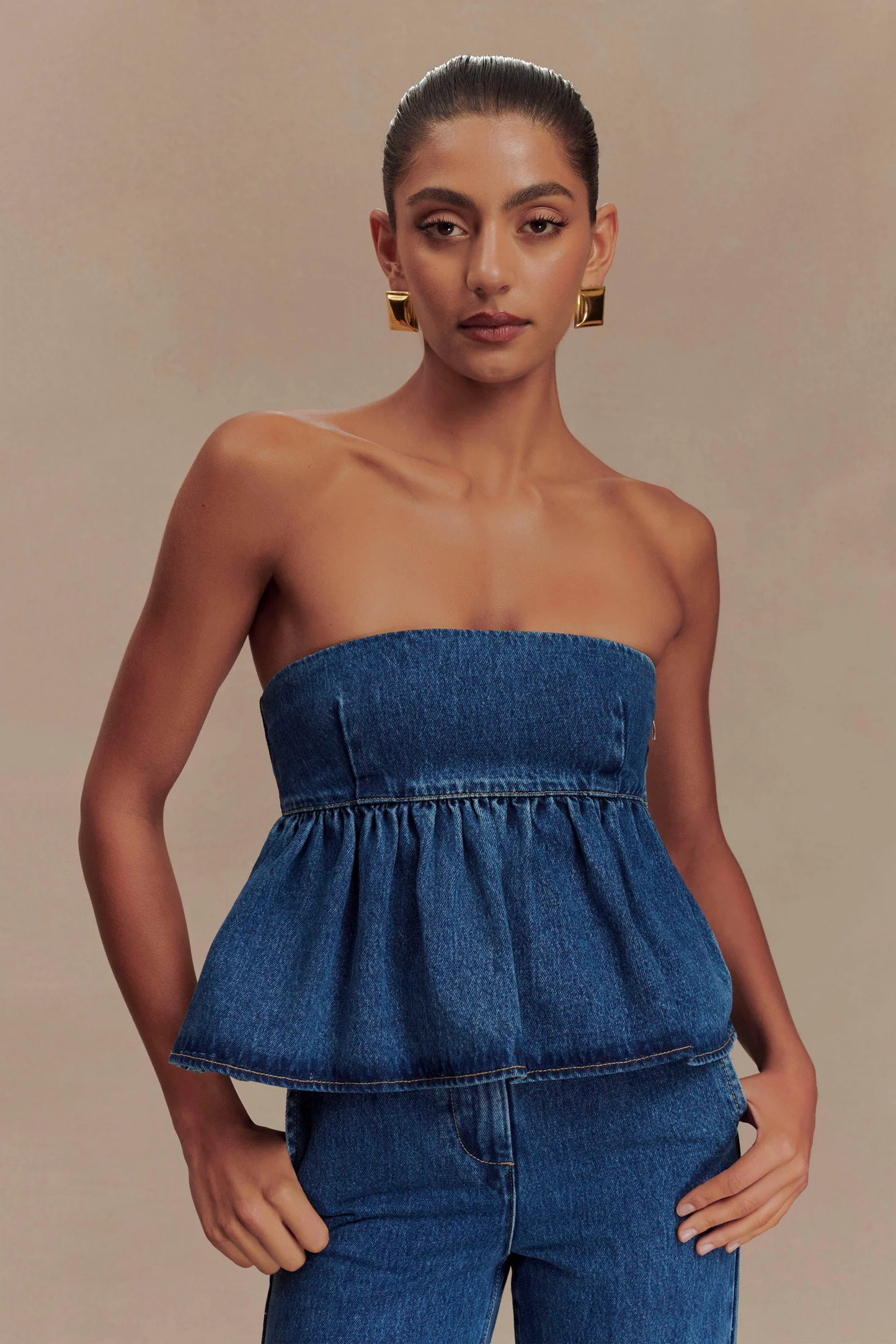 Strapless Denim Top - 90'S Blue | MESHKI US