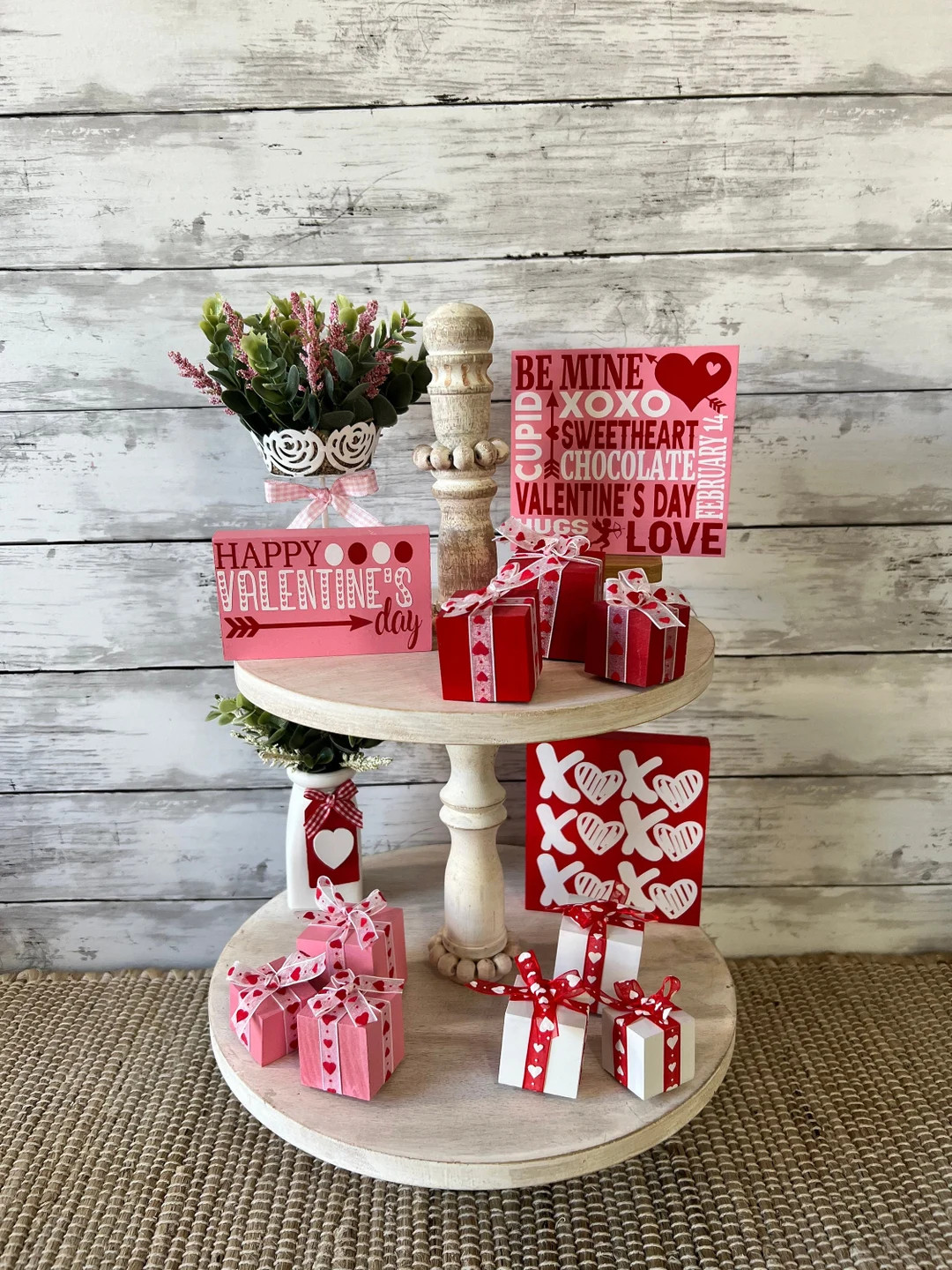 Valentine Wood Presents Valentines Day Tiered Tray Decor - Etsy | Etsy (US)