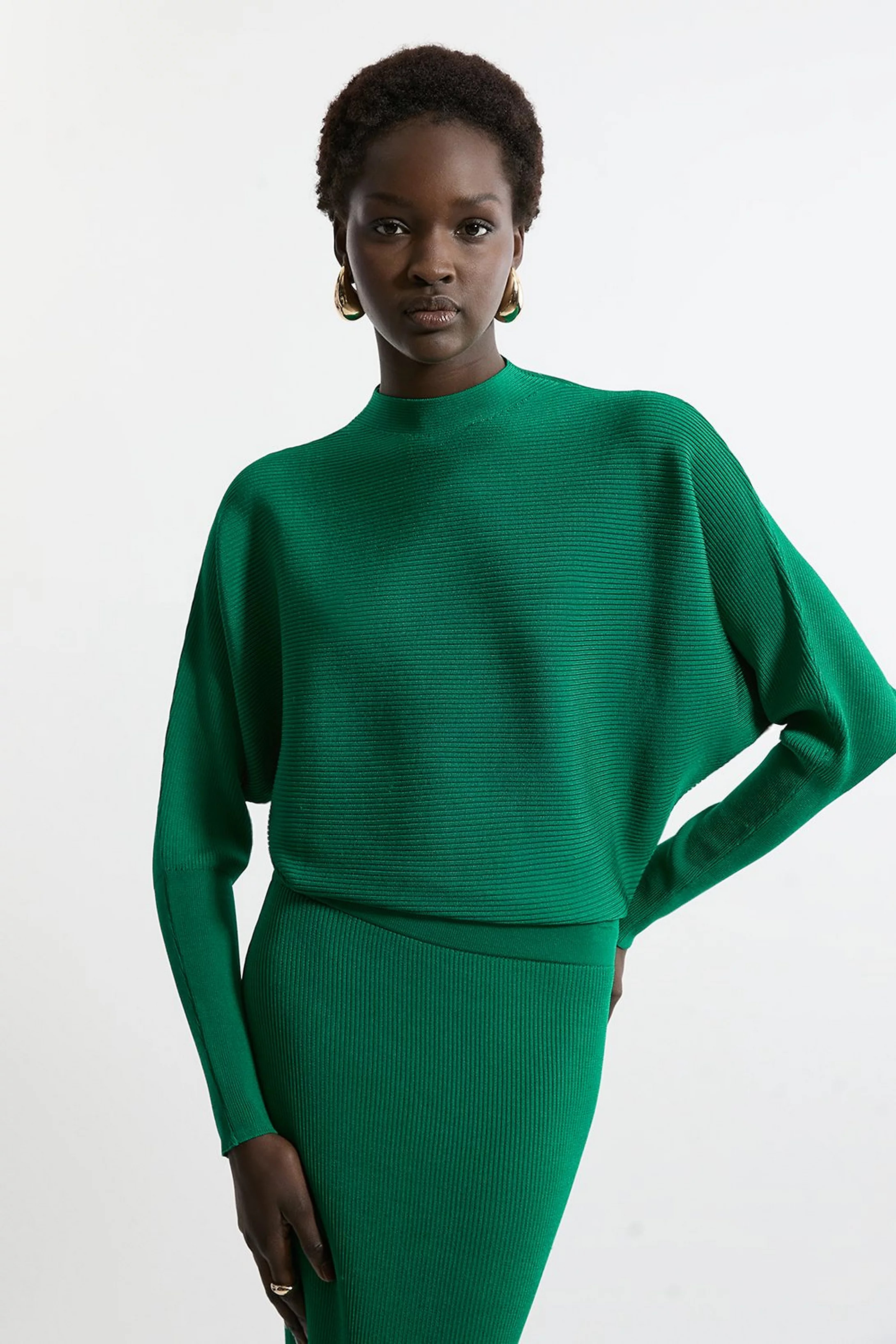 Slinky Drape Knit Bat Wing Pencil Midi Dress | Karen Millen | Karen Millen US