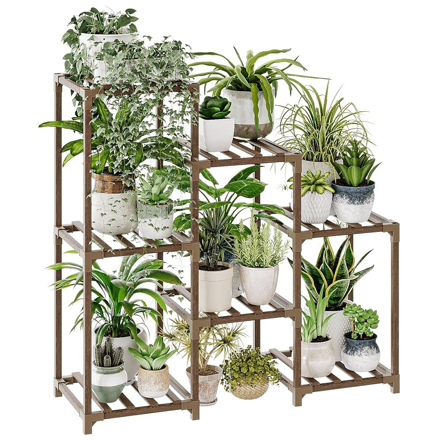 Bamworld Plant Stand Indoor Plant Shelf Outdoor Wood Plant Rack for Multiple Plants 3 Tiers Ladde... | Amazon (US)