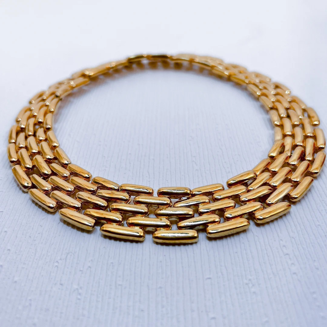 Signed Vintage Givenchy Panther Link Collar Choker Necklace - Vintage Couture, Gold Plated Cleopa... | Etsy (US)