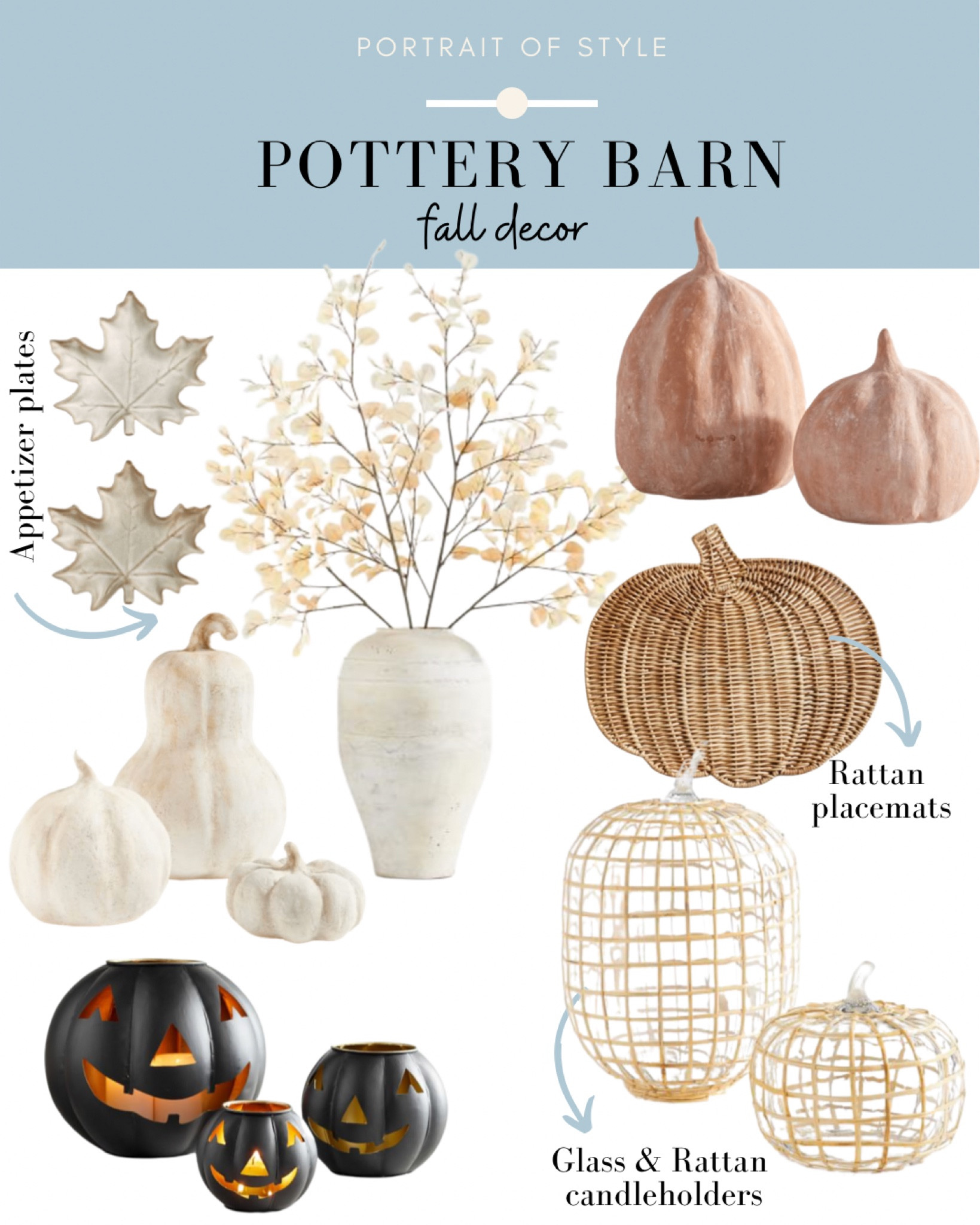 Pottery Barn fall decor! The items this year at PB are beyond adorable! These rattan and glass candleholders are a must buy! #potterybarn #pb #potterybarndecor #potterybarnfalldecor #falldecor #homedecor #portraitofstyle #amyjuriga #fall #fallstyle #homeinspiration

#LTKhome #LTKunder100 #LTKSeasonal