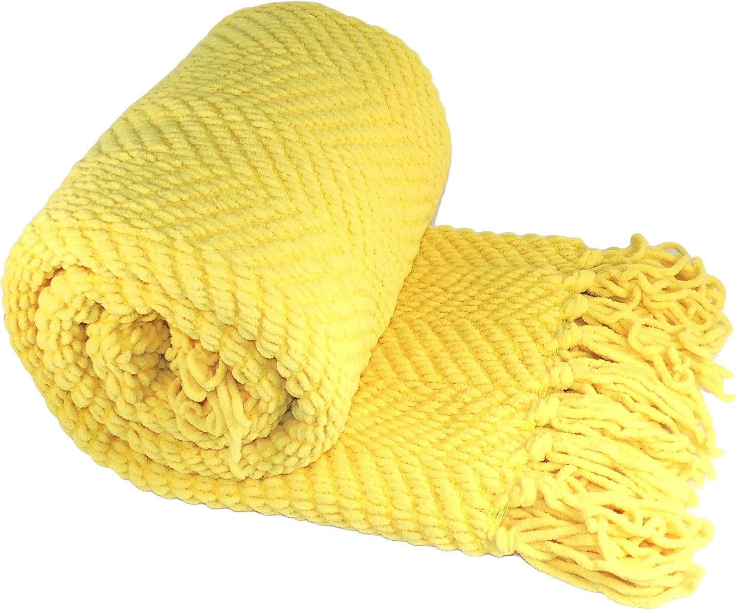 Home Soft Things Knitted Tweed Throw Couch Cover Blanket, 50 x 60, Sunshine Yellow | Amazon (US)
