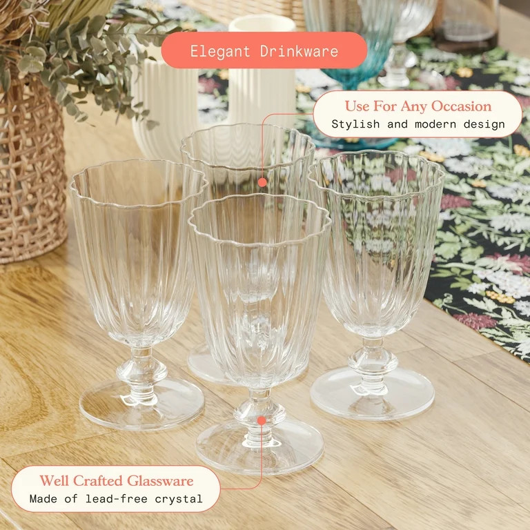 Beautiful Scallop Set of 4 Glass Goblet Clear by Drew Barrymore | Walmart (US)