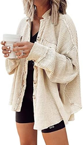 loveimgs Oversized Waffle Knit Shirt Women Fall Shacket Corduroy Long Sleeve Shirts Button Down S... | Amazon (US)