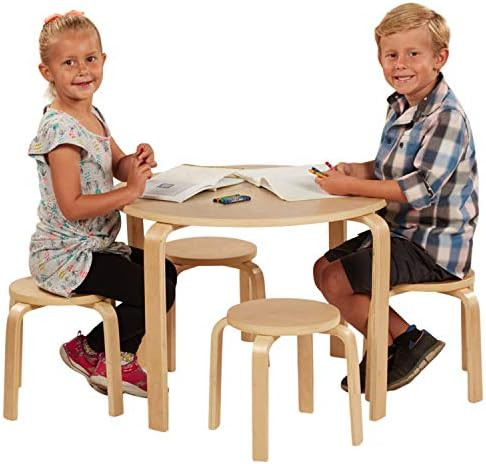 ECR4Kids Bentwood Table and Stool Set for Kids, Natural (5-Piece Set) | Amazon (US)