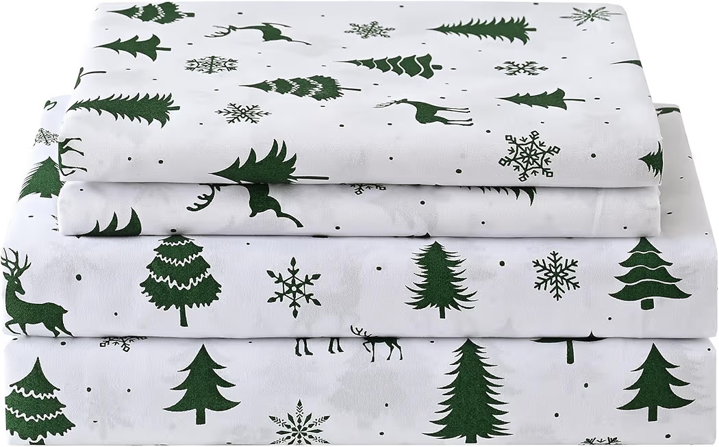 Printed Queen Size Sheet Sets, Christmas Holiday Bed Sheets Queen, Brushed Microfiber Fitted Shee... | Amazon (US)