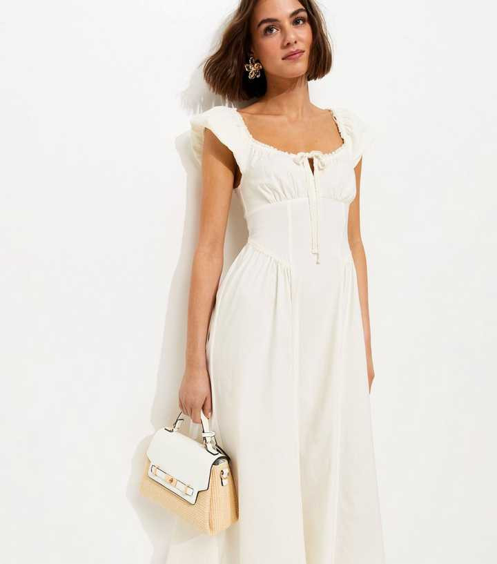 White Lace Trim Milkmaid Midi Dress | New Look | New Look (UK)