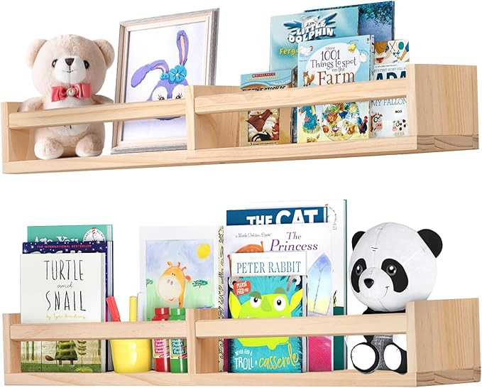 Nursery Shelves for Wall 32inches Set of 2，Natural Wood Wall Bookshelves for Kids Room - Floati... | Amazon (US)