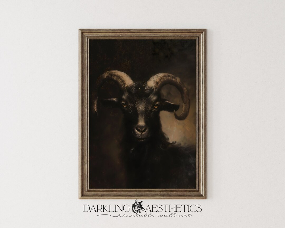 Black Goat Print Vintage Dark Academia Gothic Halloween Printable Wall Art Dark Witchy Cottagecor... | Etsy (US)