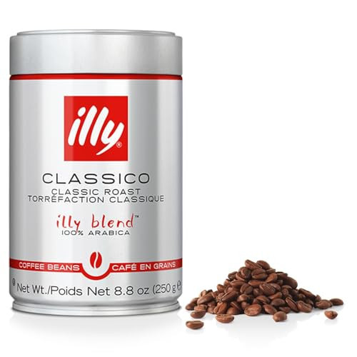 Illy Classico Whole Bean Coffee, Medium Roast, Classic Roast With Notes Of Caramel, Orange Blossom And Jasmine, 100% Arabica Coffee, No Preservatives, 8.8 Ounce Can (Pack Of 1) | Amazon (US)