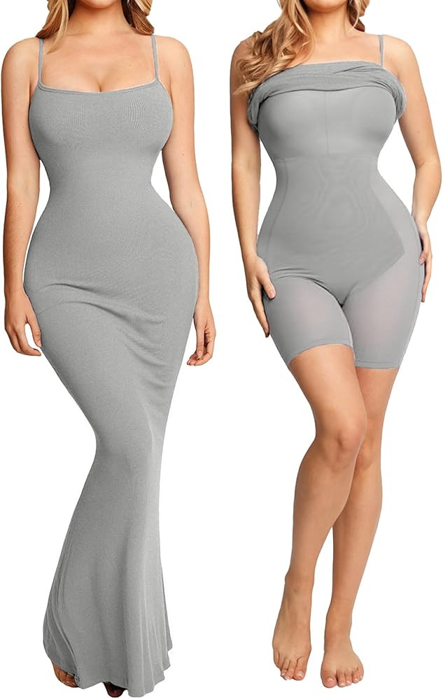 Popilush Maxi Dresses For Women With Shapewear Sleeveless Backless Ribbed Casual Dress Built In B... | Amazon (US)