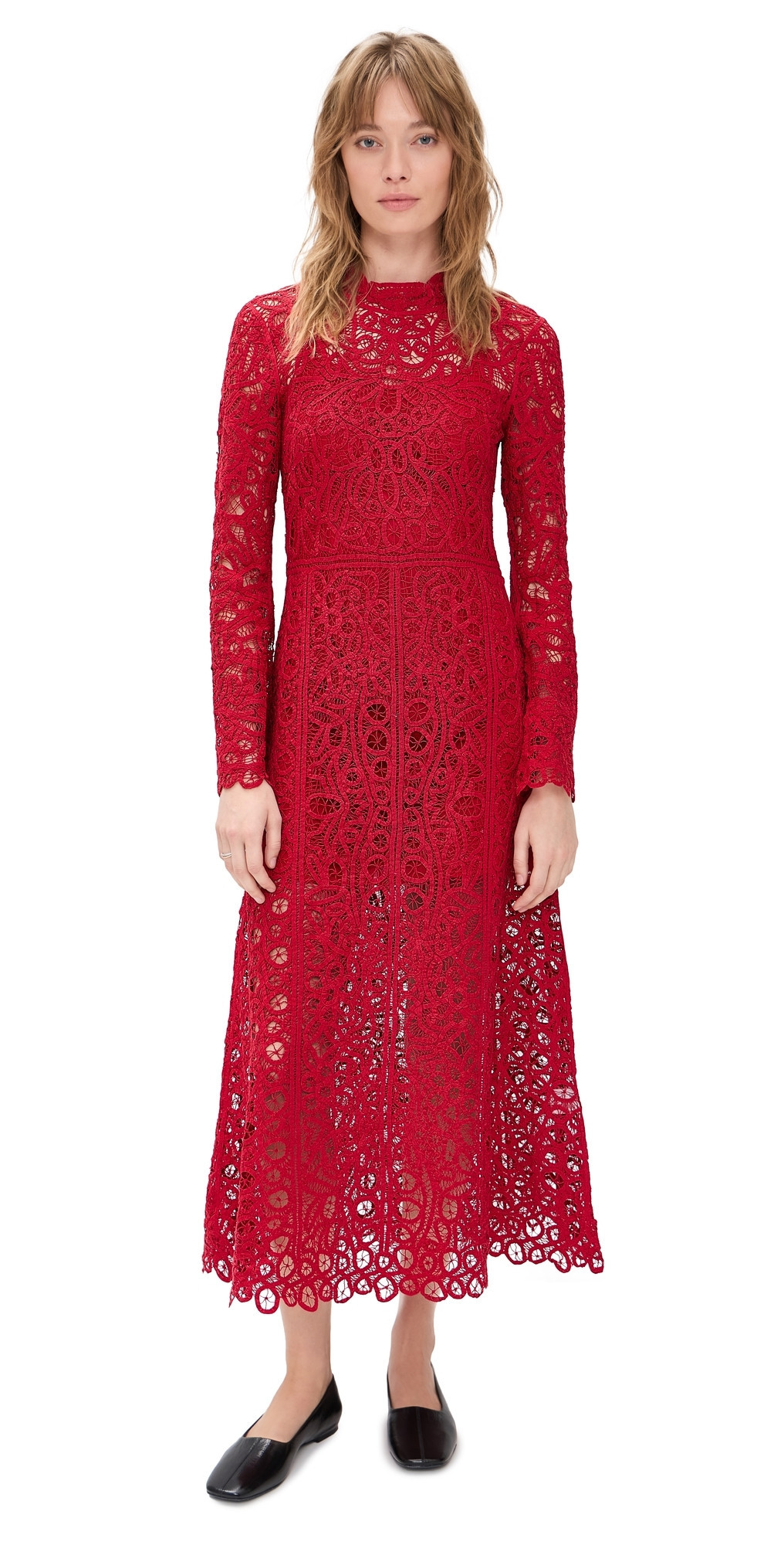 Sea Adelina Battenberg Lace Long Sleeve Dress Red 0 | Shopbop