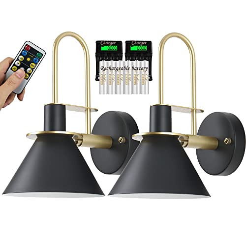 YHCDLAMP Battery Operated Wall Sconce Set of 2 Remote Control,Battery Powered Wall Lights Indoor ... | Amazon (US)