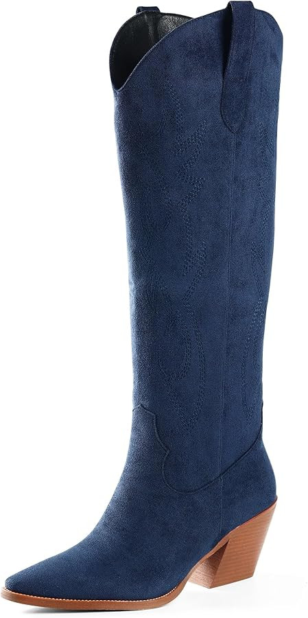 iiimmu Cowgirl Boots Women Knee High Boots Pointed Toe and Block Heel Cowboy Suede and Faux Leath... | Amazon (US)