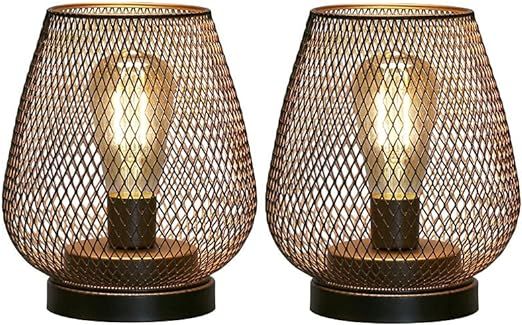 JHY DESIGN Set of 2 Metal Cage LED Lantern Battery Powered Cordless Accent Light with LED Great f... | Amazon (US)